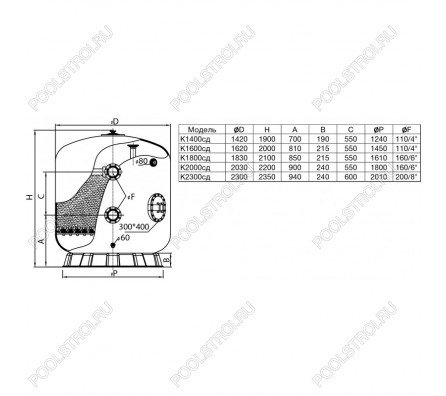 Фильтр K2300сд. шпул. навивки. d.2.3м. 206м³/ч. фланец 8